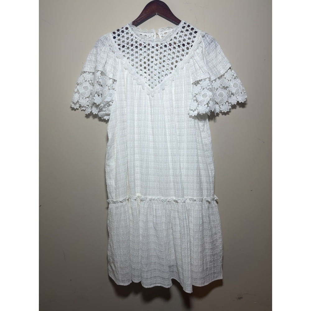 NWT Current Air Women's Short Sleeve Lace‎ Dress White Drop Waist Size Small